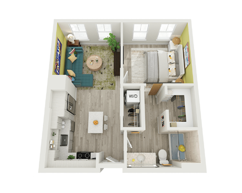 Floor plan for 1 bed, 1 bath, 624 sqft